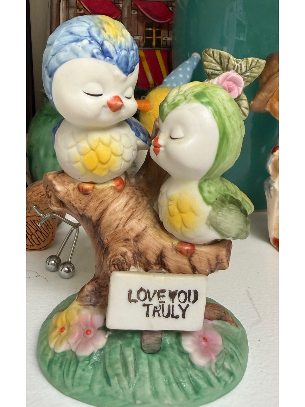 Vintage Norleans Porcelain Love Birds Figurine Mid Century Love You Truly - Picture 1 of 9